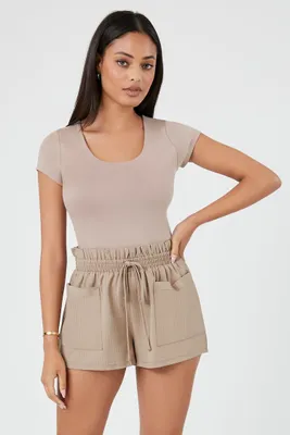 Women's Drawstring Paperbag Shorts Taupe