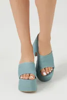 Women's Denim Platform Block Heels Blue,