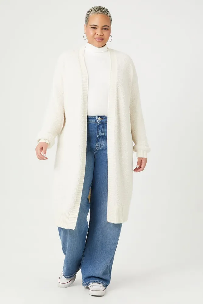 Women's Open-Front Cardigan Sweater in Cream, 2X