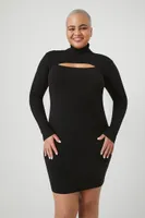 Women's Sweater Mini Dress & Bolero Set in Black, 2X