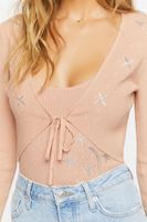 Women's Star Embroidered Cardigan Sweater in Blush/Silver Medium