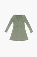 Girls Acid Wash Dress (Kids) in Olive, 13/14