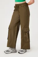 Women's Twill Wide-Leg Cargo Pants in Olive, XL