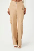 Women's Faux Leather Cargo Ankle Pants in Beige Small