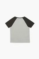 Girls Split Neck Raglan T-Shirt (Kids) in Black/Grey, 9/10