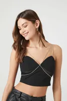 Women's Rhinestone Box Chain Bralette in Black/Silver Small