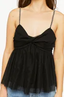 Women's Rhinestone Twisted Babydoll Cami in Black Medium