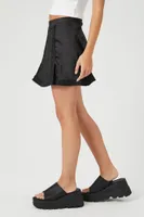 Women's Satin Lace-Trim Mini Skirt in Black Large