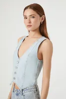 Women's Button-Up Denim Crop Top in Light Denim, XS