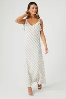 Women's Chain Print Ruffle-Trim Maxi Dress in Silver/White Small