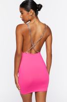 Women's Cowl Neck Crisscross Mini Dress in Shocking Pink Small