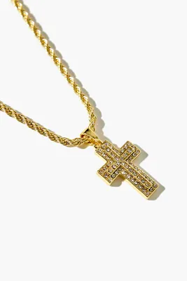 Men Rhinestone Cross Pendant Necklace in Gold
