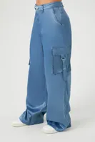 Women's Satin Wide-Leg Cargo Pants