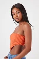 Women's Sweater-Knit Handkerchief Tube Top in Rust Small