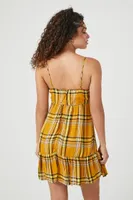 Women's Plaid Babydoll Mini Dress in Yellow Large