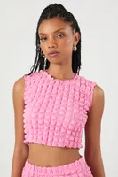 Women's Quilted Crop Top & Mini Skirt Set in Bubble Gum Large