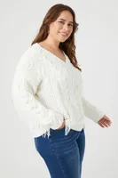 Women's Cable Knit Fringe Sweater 1X