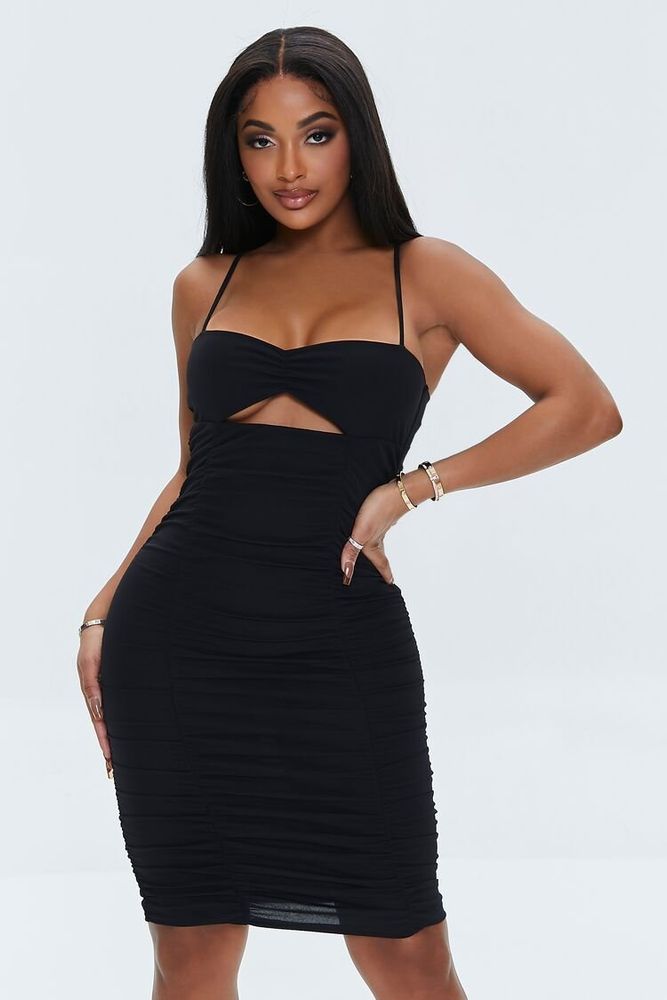 Women's Ruched Cutout Bodycon Dress in Black Small