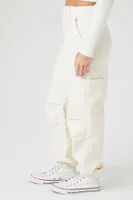 Women's High-Rise Denim Cargo Pants in Ivory Large