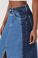 Women's Colorblock Denim Midi Skirt Dark