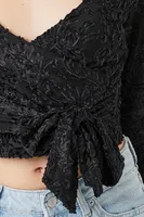 Women's Velvet Wrap Crop Top Black