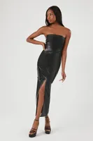 Women's Faux Leather Midi Tube Dress in Black Small