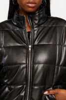 Women's Faux Leather Quilted Zip-Up Jacket in Black Medium