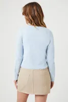 Women's Fuzzy Knit Zip-Up Sweater in Light Blue Large