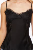 Women's Satin Eyelash Lace Cami in Black Medium