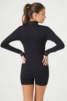 Women's Active Seamless Striped-Trim Romper in Black Large