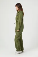 Women's Toggle Drawstring Wide-Leg Jumpsuit in Olive Small