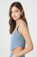 Women's Stretch-Denim Crop Top in Medium Denim Small