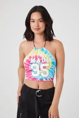 Women's Tie-Dye Maui 95 Graphic Halter Top in Pink Large