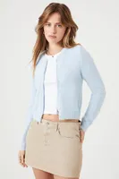 Women's Fuzzy Knit Zip-Up Sweater Light Blue