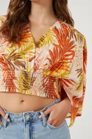 Women's Tropical Floral Print Crop Top in Cream Small