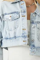 Women's Cropped Denim Trucker Jacket in Light Denim Small