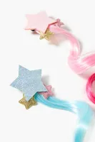 Girls Star Clip Hair Extension Set (Kids) in Pink