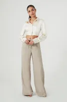 Women's Cropped Satin Long-Sleeve Shirt Cream