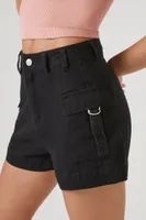 Women's Twill Mid-Rise Cargo Shorts in Black Medium