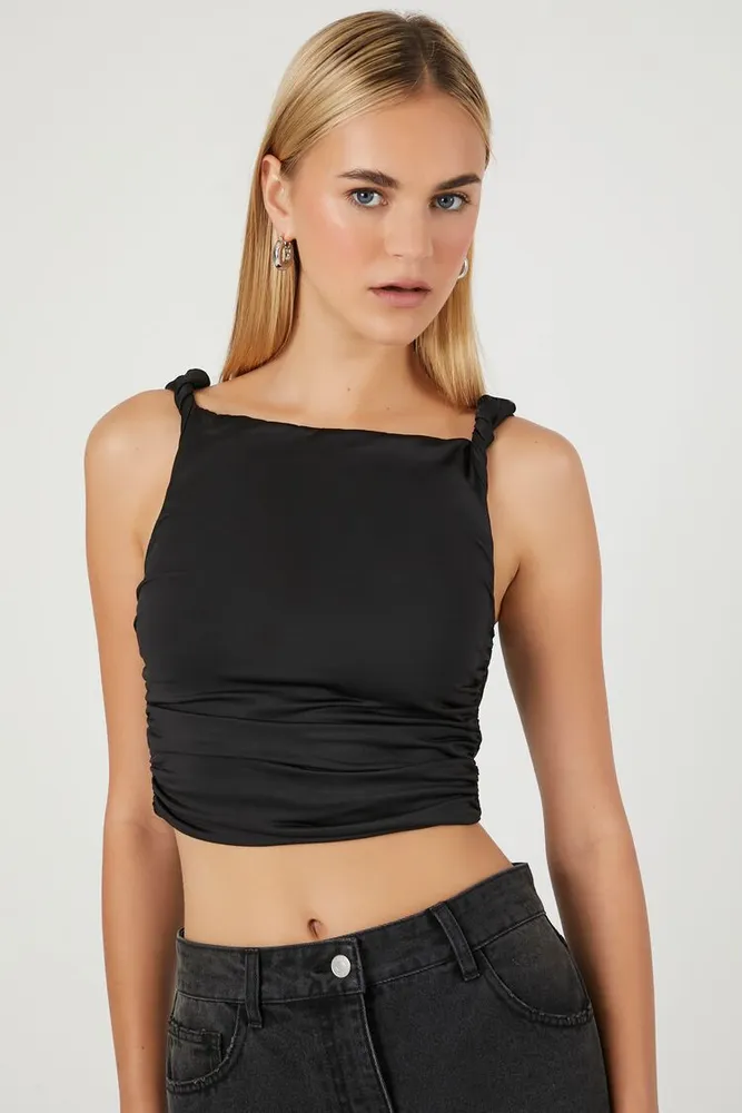 Women's Knotted Crop Top in Black Large