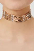 Women's Rhinestone Chainmail Choker Necklace in Gold