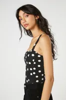 Women's Polka Dot Seamed Bodysuit in Black/White Small