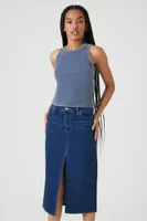 Women's Denim Midi Slit Skirt in Dark Denim Large