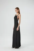 Women's Satin Tie-Strap Maxi Dress in Black Small