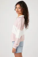 Women's Striped Half-Zip Pullover in Pink/White Large