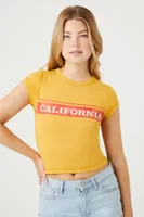 Women's California Graphic Baby T-Shirt in Yellow Medium