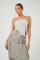 Women's Ruched Drawstring Tube Top in Silver Medium