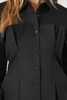 Women's Pleated Poplin Shirt in Black, XS