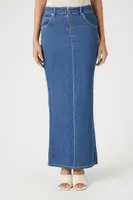 Women's Denim Zip-Front Slit Midi Skirt in Medium Denim, XS