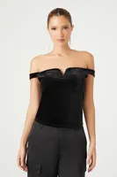 Women's Velvet Off-the-Shoulder Top in Black, XL